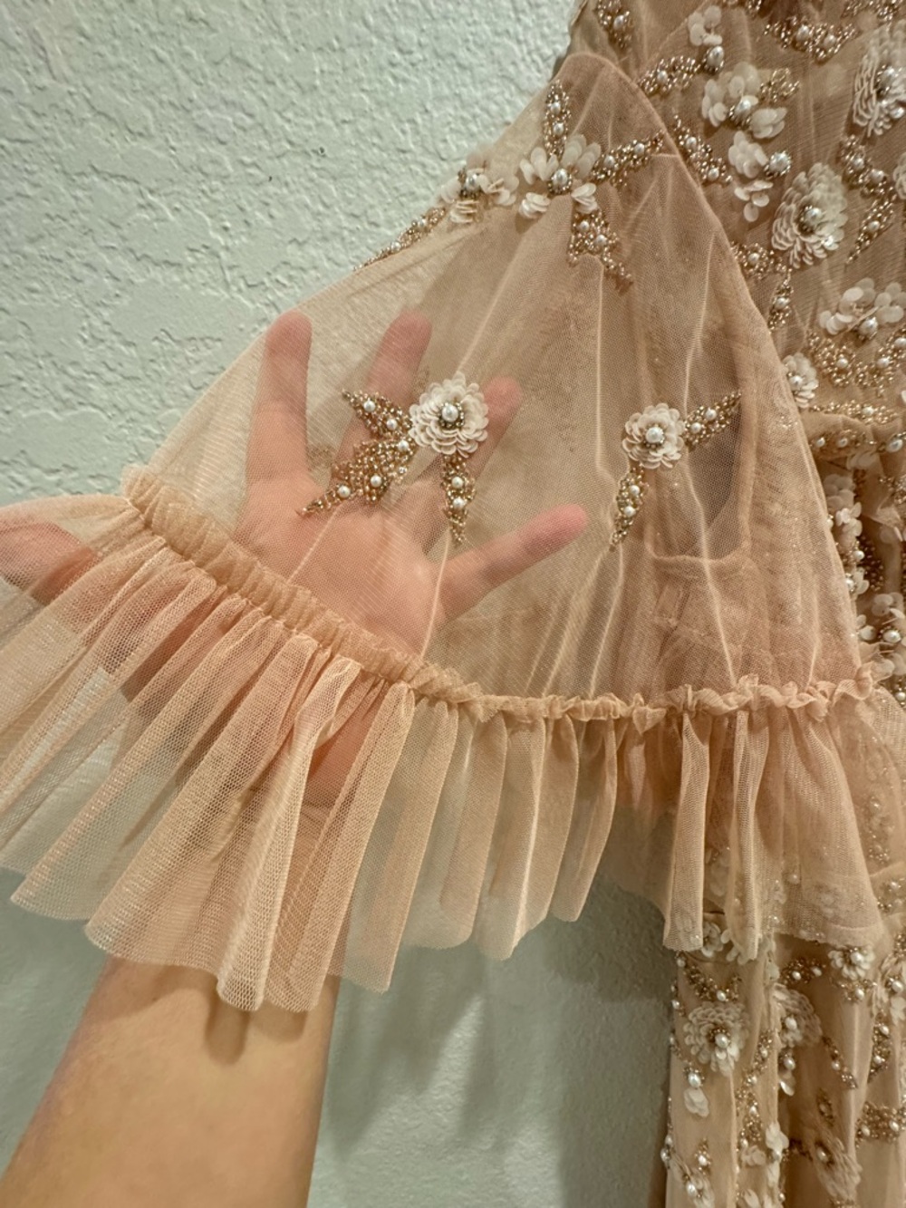 Mac Duggal Blush Pink Embellished Tulle Maxi Dress - Picture 6 of 16